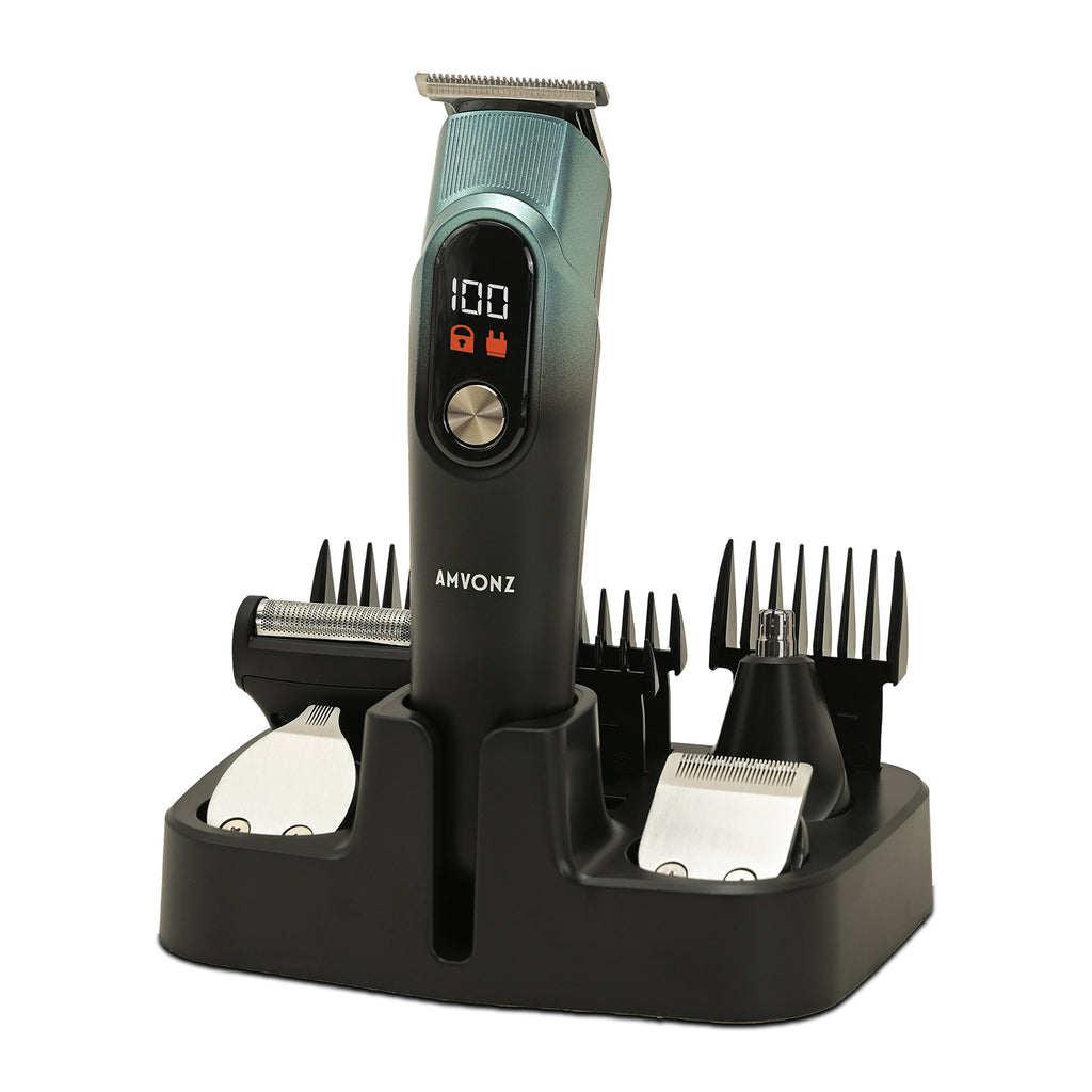 AMVONZ 5 in 1 Professional Hair Trimmer, Multifunctional Grooming Kit with Digital Display, 10000RPM Motor, 150 Minutes Runtime, 600mAh Li-ion Battery, Type-C Charging
