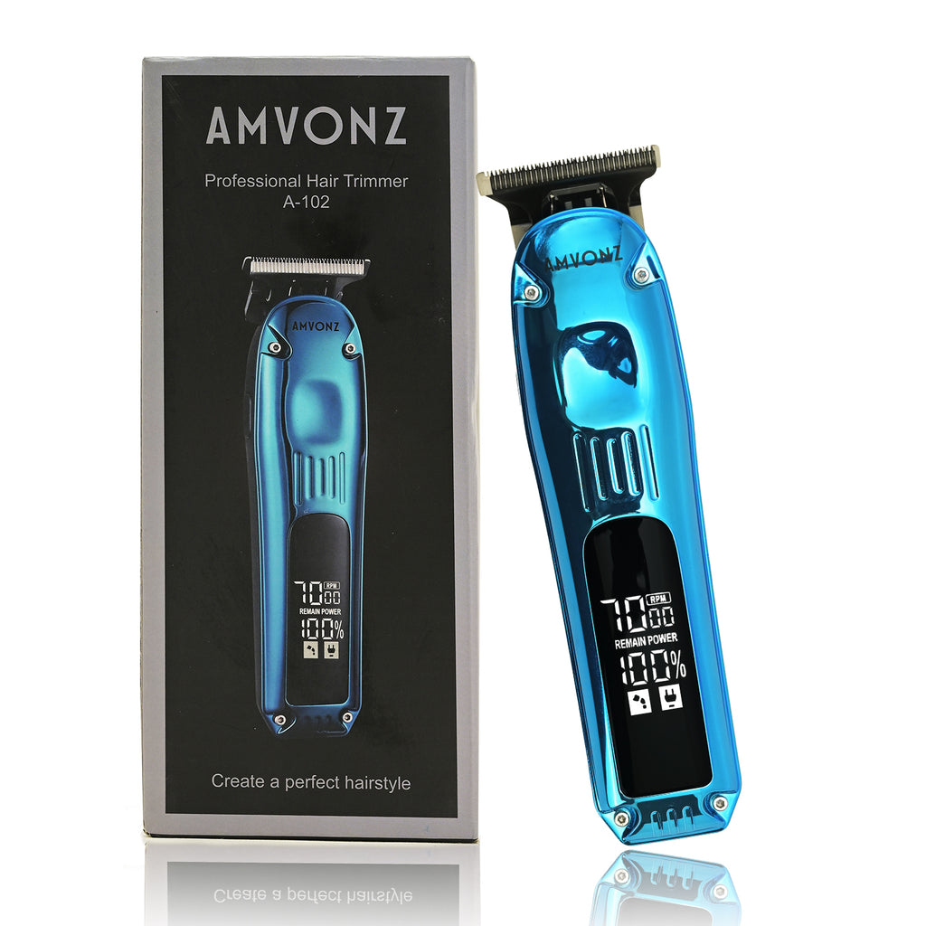 AMVONZ Professional Hair Trimmer A-102, LED Display, 90 Minutes Runtime, 600mAh Battery, Type-C Charging, 6 Guide Combs