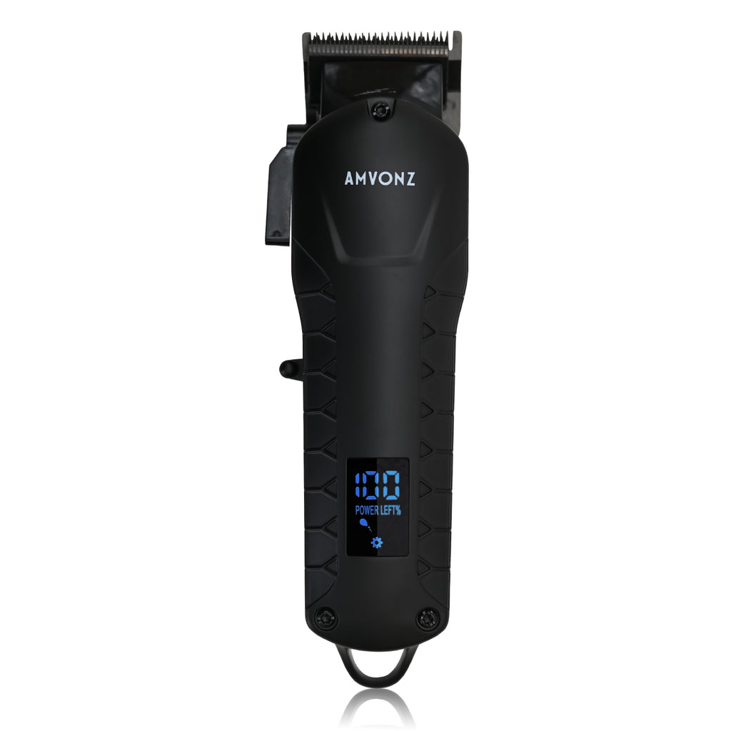 AMVONZ Professional Hair Clipper A-014, with LED Display, 200 Minutes Runtime, 2000mAh Lithium Battery, Type C USB Charging, Carbon Steel Blade, 4 Guide Combs