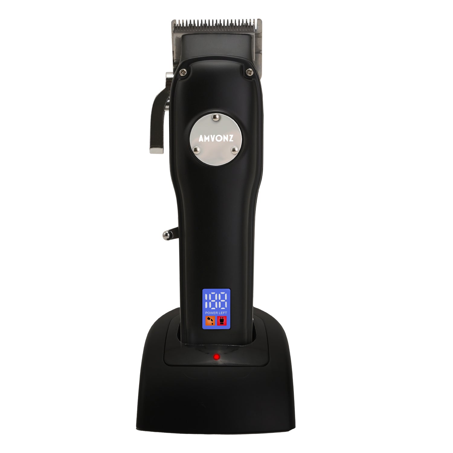 AMVONZ A-013 Professional Hair Clipper with LED Display, Cordless, Black, 200 Minutes Runtime, 2000mAh Lithium Battery, USB Charging, Taper Lever 0.8-2.0mm, 5 Guide Combs, Salon Series