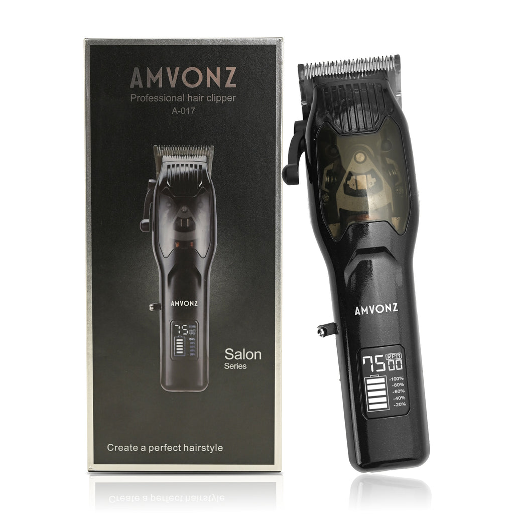 AMVONZ Professional Hair Clipper A-017, Salon Series, 120 Minutes Runtime, Digital Display, Type-C USB Charging, 4 Guide Combs