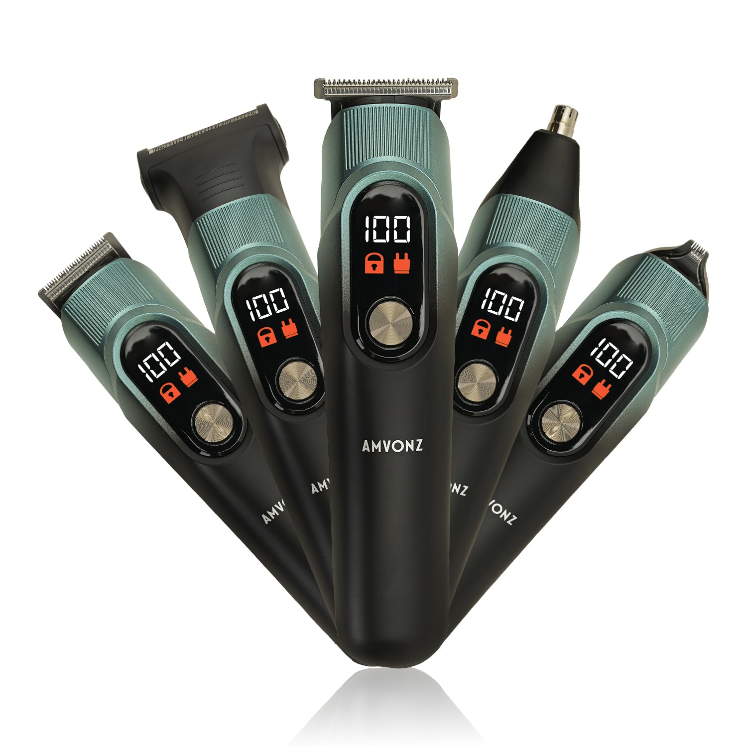 AMVONZ 5 in 1 Professional Hair Trimmer, Multifunctional Grooming Kit with Digital Display, 10000RPM Motor, 150 Minutes Runtime, 600mAh Li-ion Battery, Type-C Charging