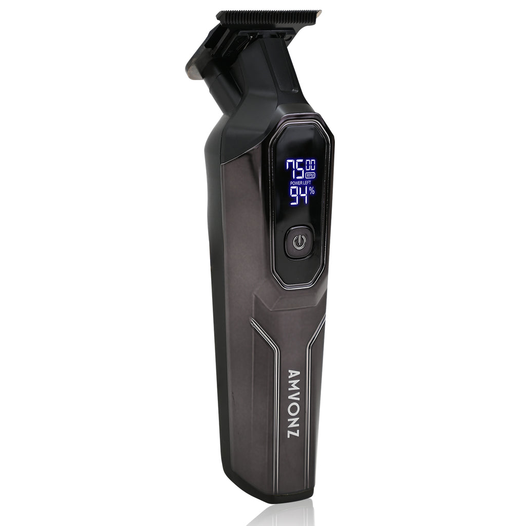 AMVONZ A-101 Professional Hair Trimmer, Digital Display, 150 Minutes Runtime, USB Charging, 4 Guide Combs, Salon Series (BLACK)