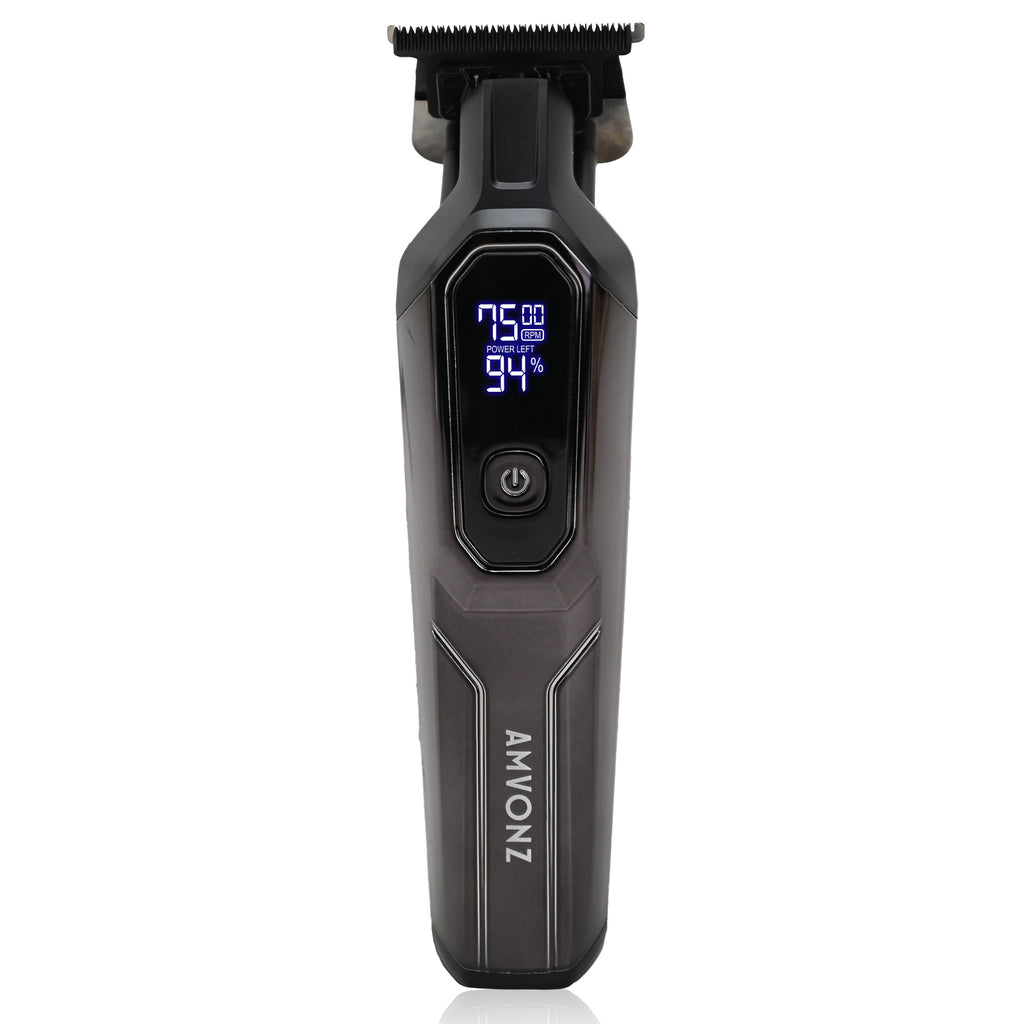 AMVONZ A-101 Professional Hair Trimmer, Digital Display, 150 Minutes Runtime, USB Charging, 4 Guide Combs, Salon Series (BLACK)