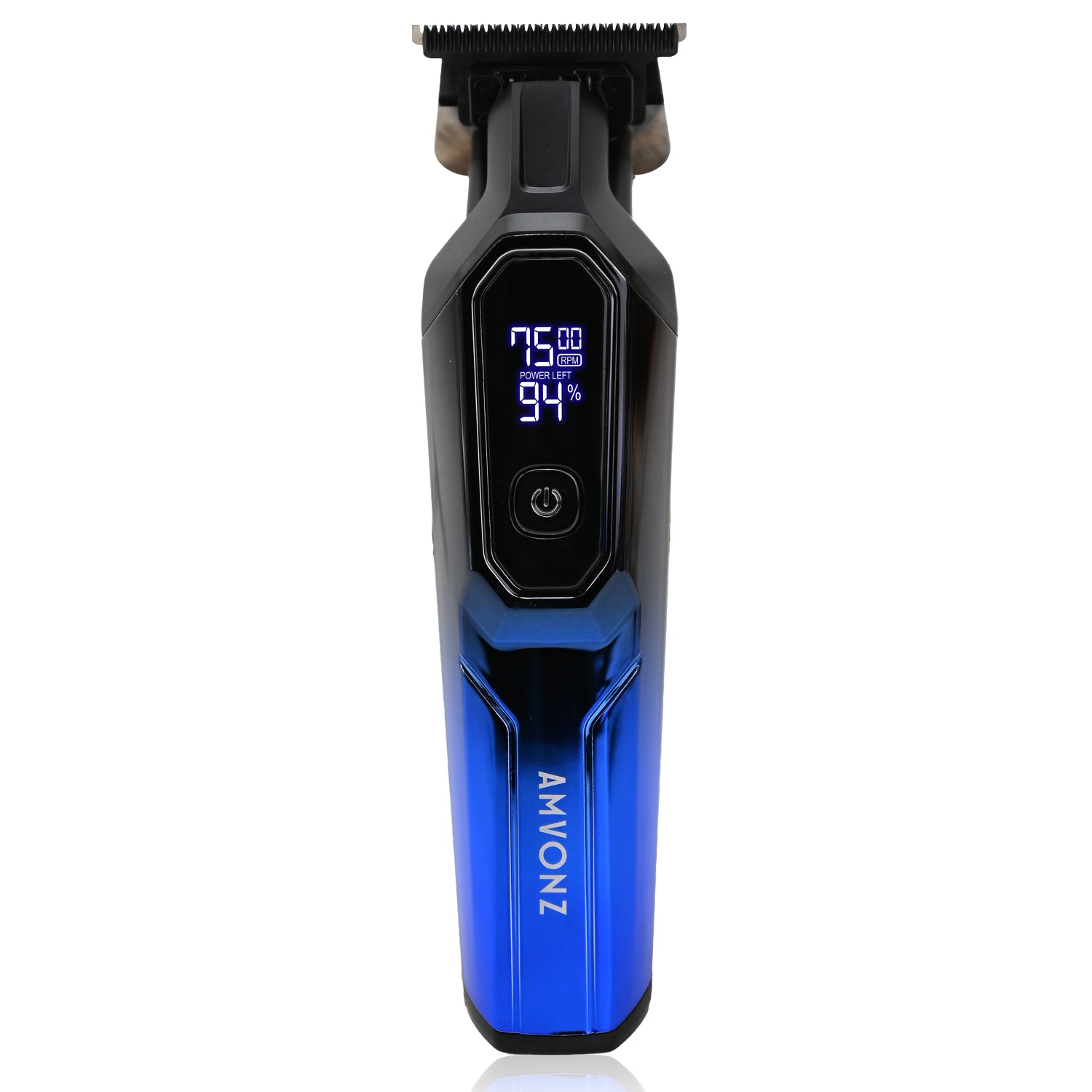 AMVONZ A-101 Professional Hair Trimmer, LED Display, 150 Minutes Runtime, USB Charging, 4 Guide Combs, (Blue)