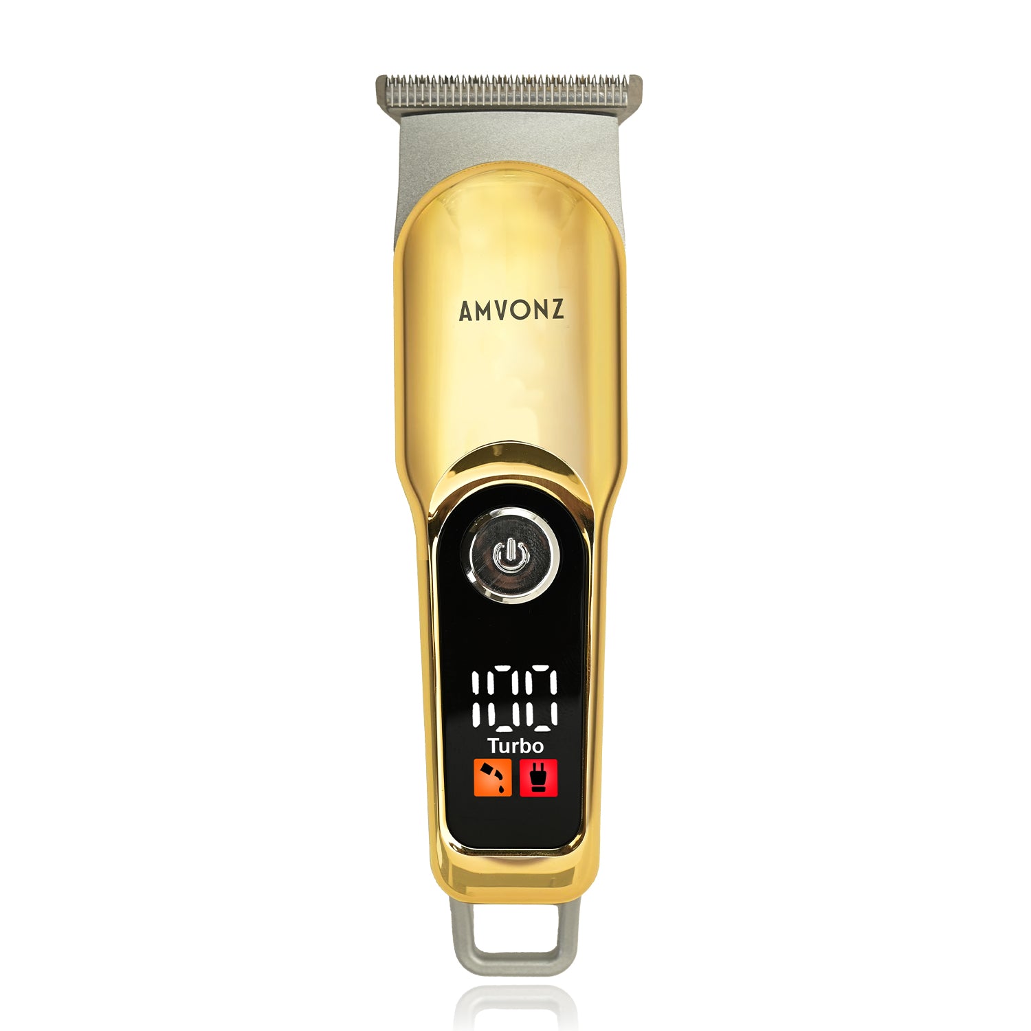 AMVONZ Professional Hair Trimmer A-104, Gold, Stainless Steel Blades, 60 Minutes Runtime, LCD Display with Turbo Mode, Type-C USB Charging, 600mAh Lithium Battery, with 4 Guide Combs