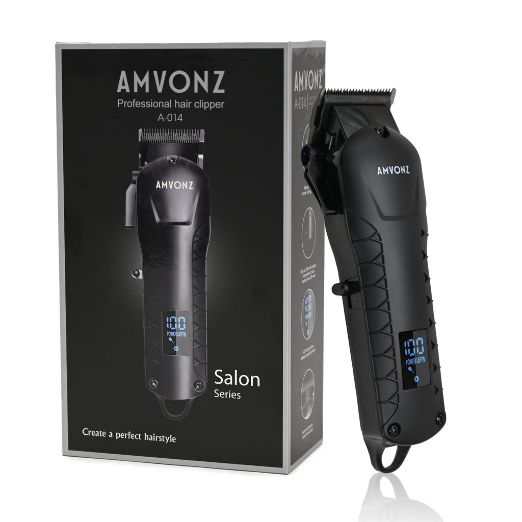 AMVONZ Professional Hair Clipper A-014, with LED Display, 200 Minutes Runtime, 2000mAh Lithium Battery, Type C USB Charging, Carbon Steel Blade, 4 Guide Combs