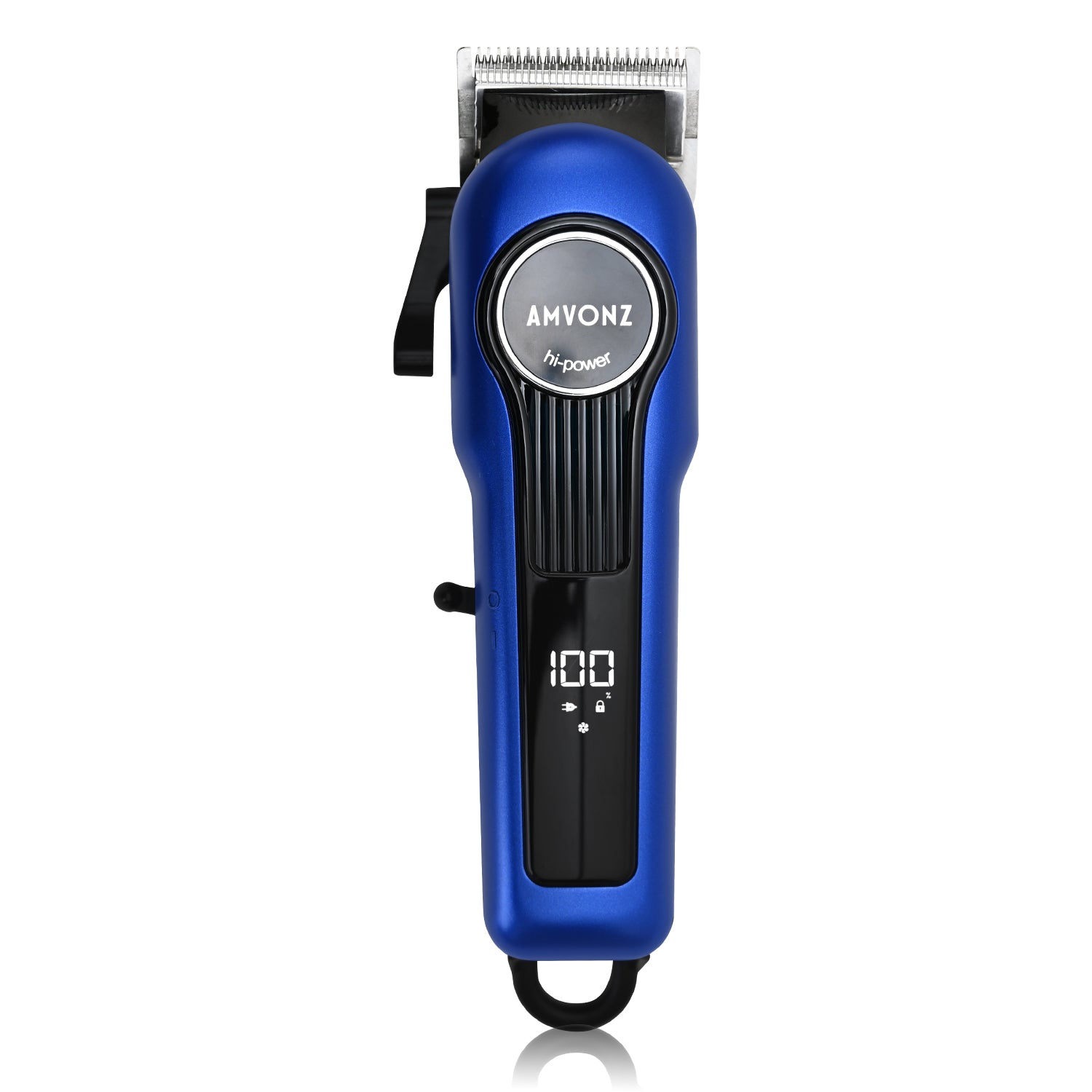 AMVONZ A-015 Professional Hair Clipper, Cordless, Blue, 200 Minutes Runtime, 2000mAh Lithium Battery, USB Charging, Taper Lever 0.8-2.0mm, 5 Guide Combs, Salon Series
