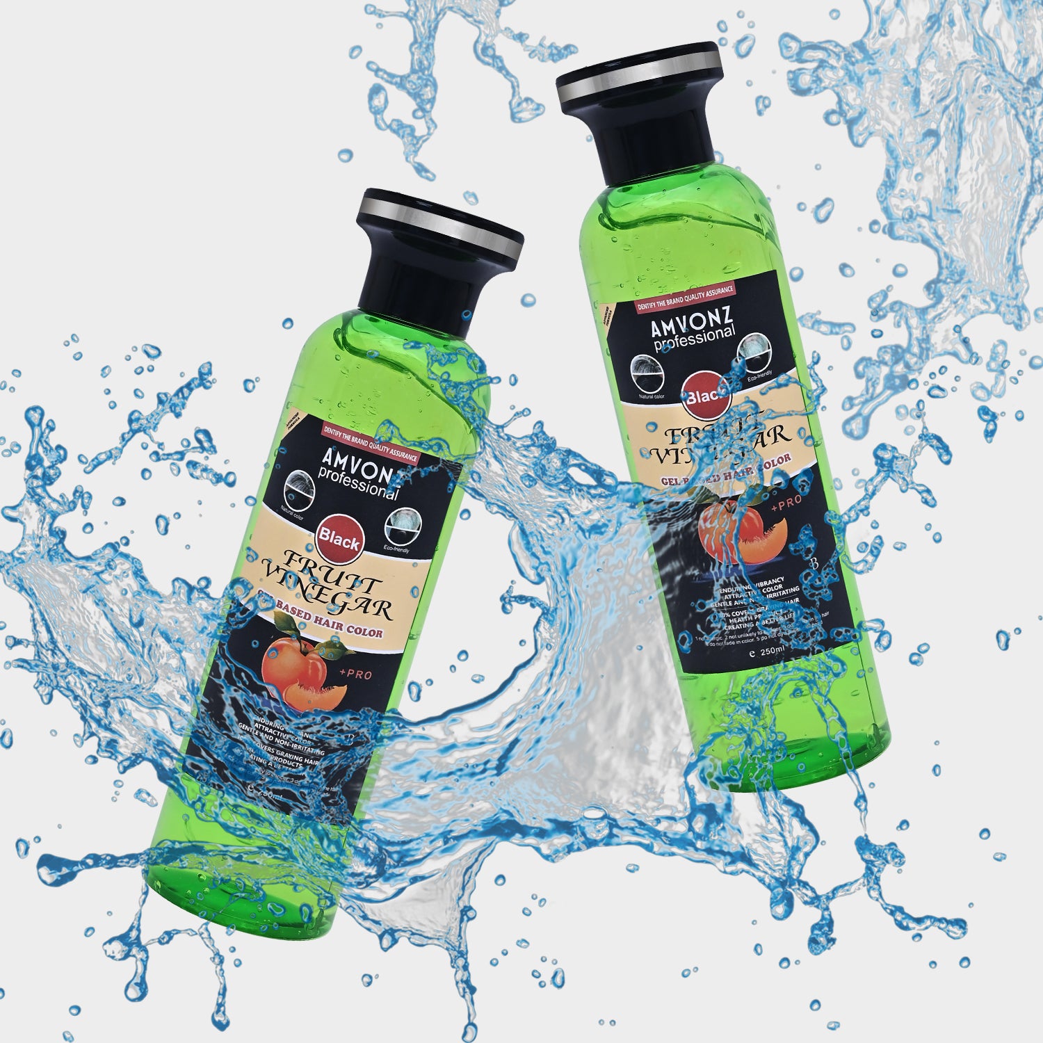 AMVONZ Professional Fruit Vinegar Gel Based Hair Colour, Black, 100% Grey Hair Coverage, 250ml x 2, Unisex
