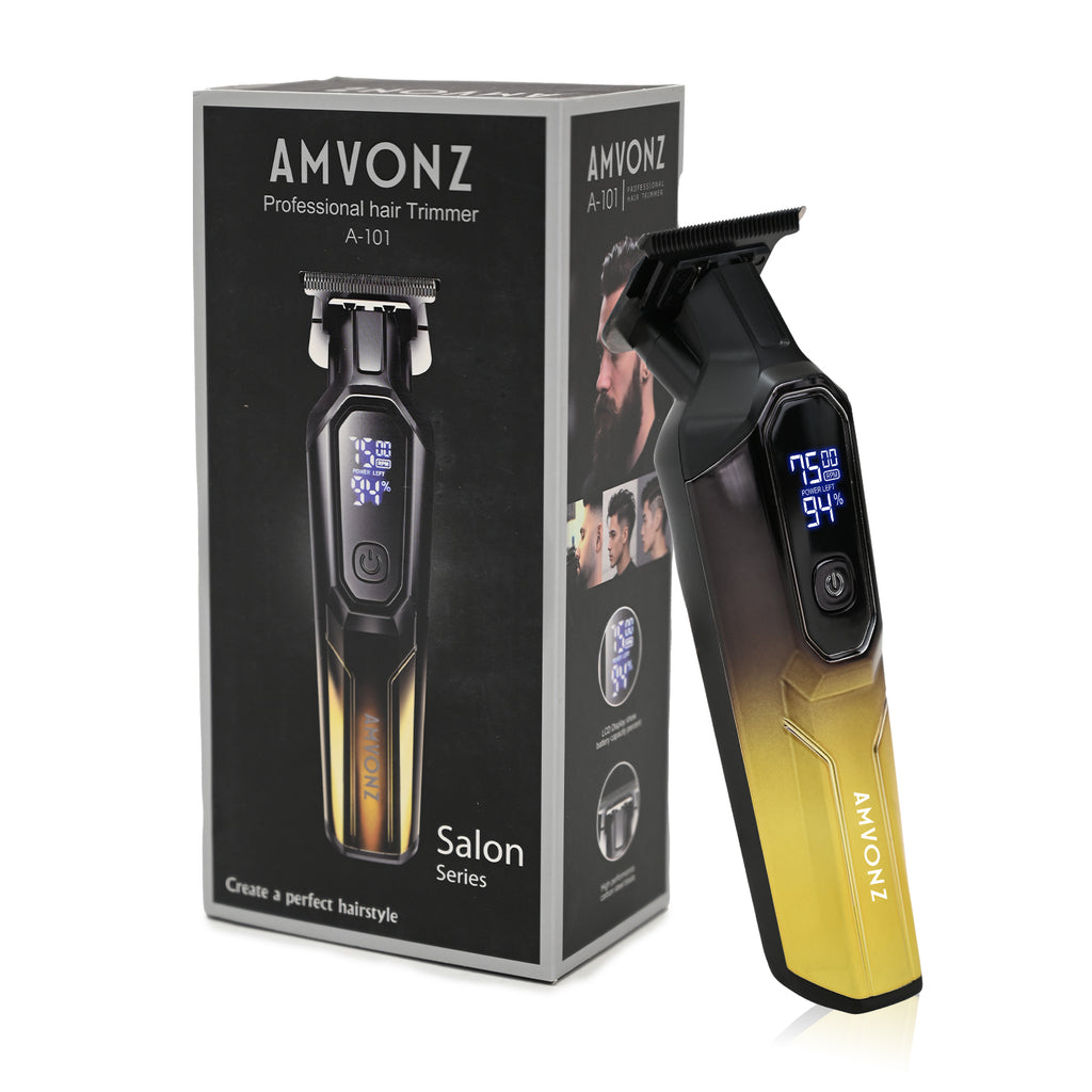 AMVONZ A-101 Professional Hair Trimmer, Digital Display, 150 Minutes Runtime, USB Rechargeable, 4 Guide Combs,(GOLD)