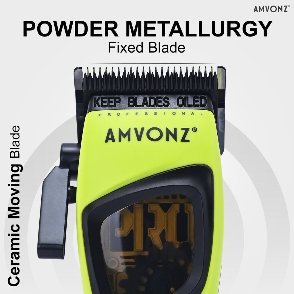 AMVONZ A-17 Pro Max Professional Hair Clipper, 9000 RPM Motor, 2500mAh Lithium Battery, 2.5 Hours Runtime, Type-C Fast Charging, LED Display, Charging Stand, Adjustable Taper Lever, 6 Guide Combs