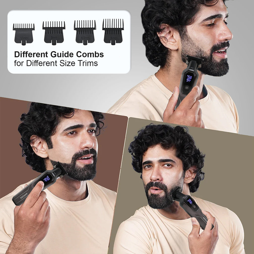 AMVONZ A-101 Professional Hair Trimmer, Digital Display, 150 Minutes Runtime, USB Charging, 4 Guide Combs, Salon Series (BLACK)