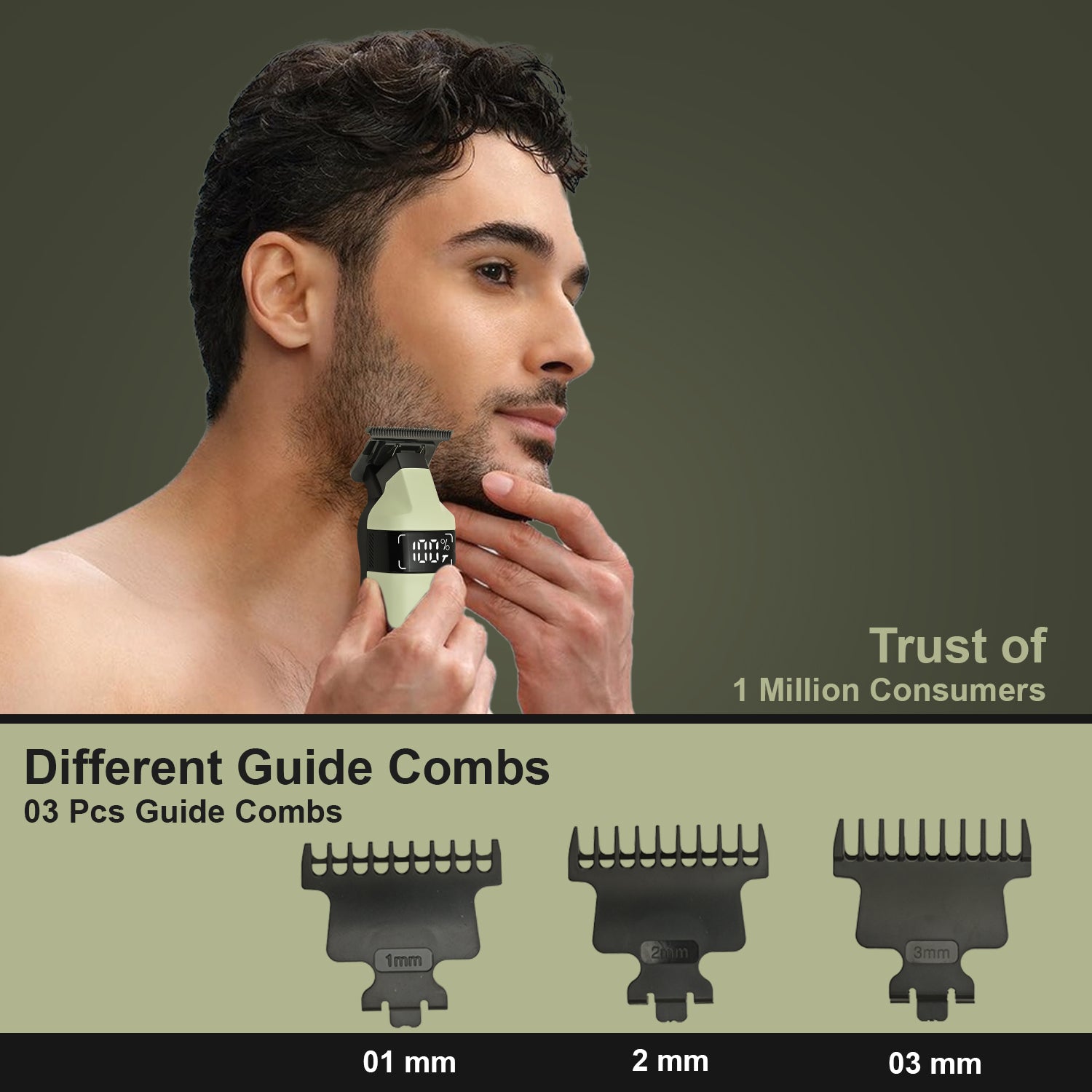 AMVONZ A-103 Professional Hair Trimmer, 270 Minutes Runtime, 7000 RPM Motor, Type-C USB Charging, 2000mAh Battery, 3 Guide Combs (1mm, 2mm, 3mm)