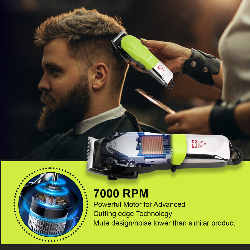 AMVONZ A-016 Professional Hair Clipper, Cordless, 200 Minutes Runtime, 2000mAh Battery, USB Charging, Taper Lever 0.8-2.0mm, 5 Guide Combs