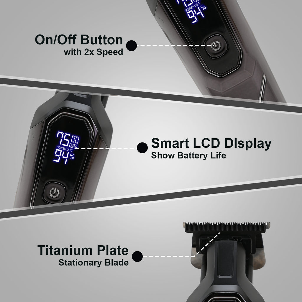 AMVONZ A-101 Professional Hair Trimmer, Digital Display, 150 Minutes Runtime, USB Charging, 4 Guide Combs, Salon Series (BLACK)