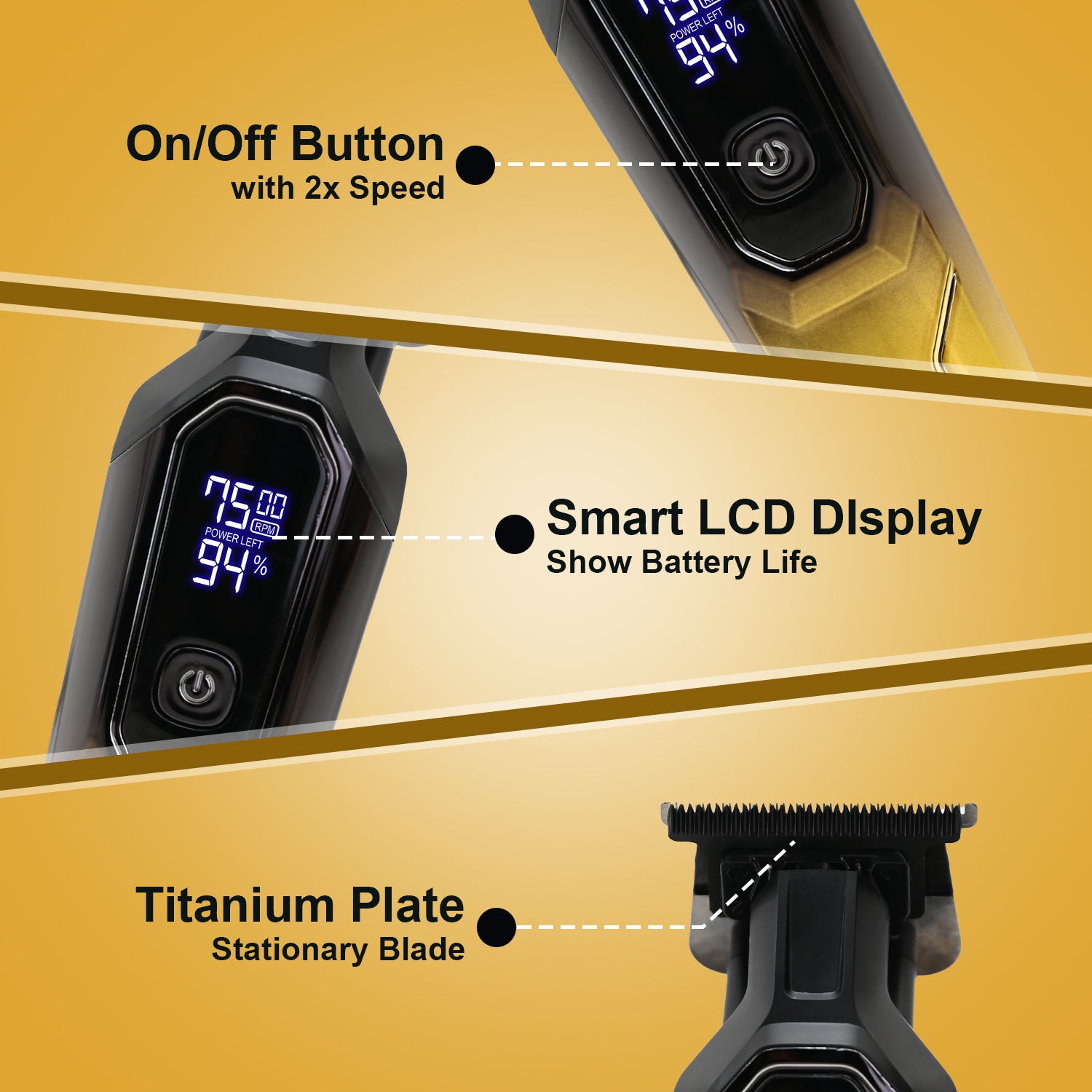 AMVONZ A-101 Professional Hair Trimmer, Digital Display, 150 Minutes Runtime, USB Rechargeable, 4 Guide Combs,(GOLD)