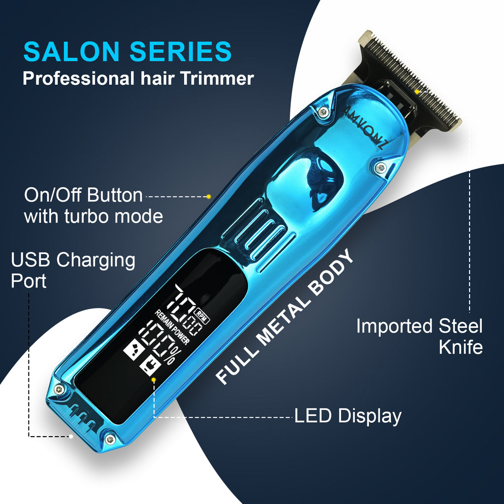 AMVONZ Professional Hair Trimmer A-102, LED Display, 90 Minutes Runtime, 600mAh Battery, Type-C Charging, 6 Guide Combs