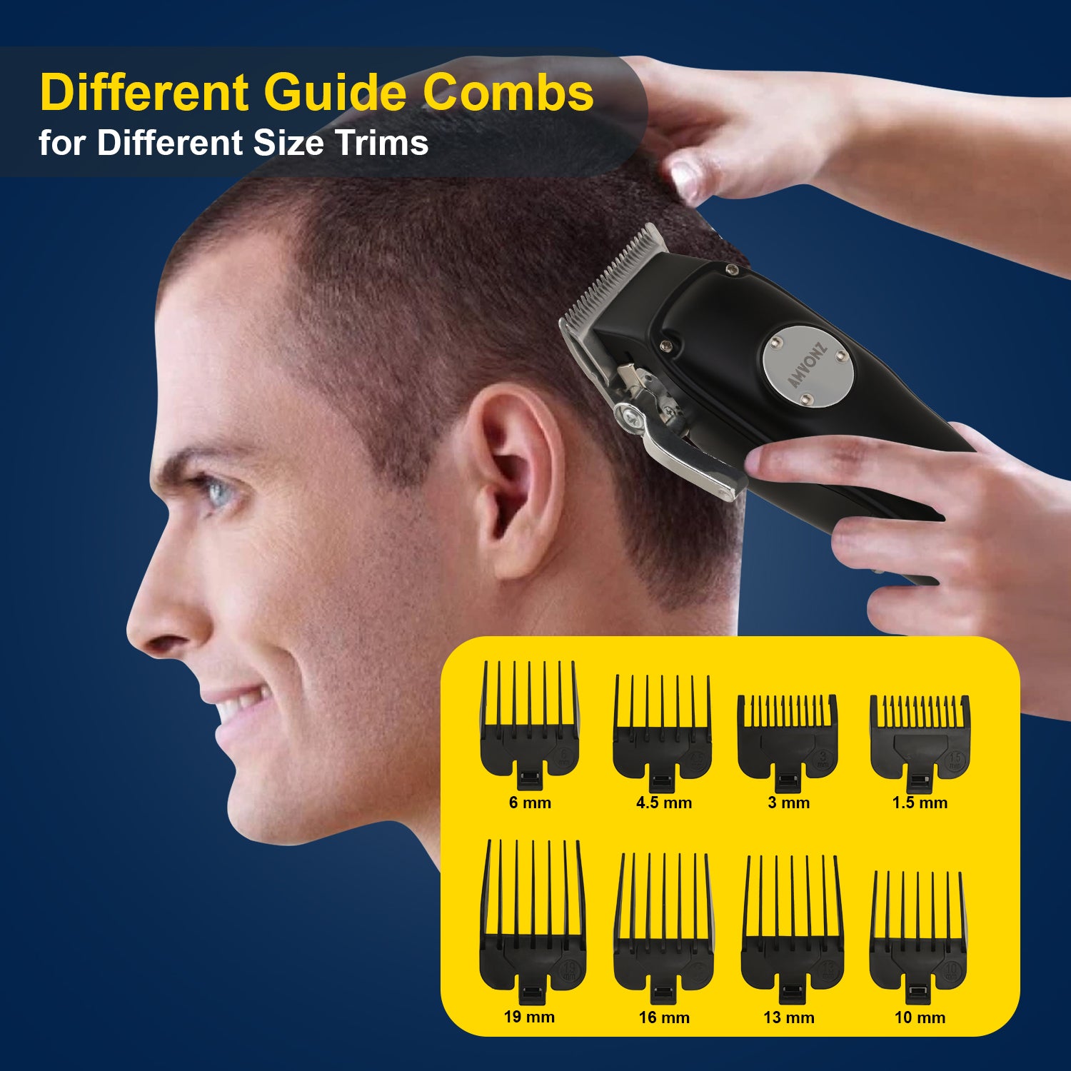 AMVONZ A-013 Professional Hair Clipper with LED Display, Cordless, Black, 200 Minutes Runtime, 2000mAh Lithium Battery, USB Charging, Taper Lever 0.8-2.0mm, 5 Guide Combs, Salon Series