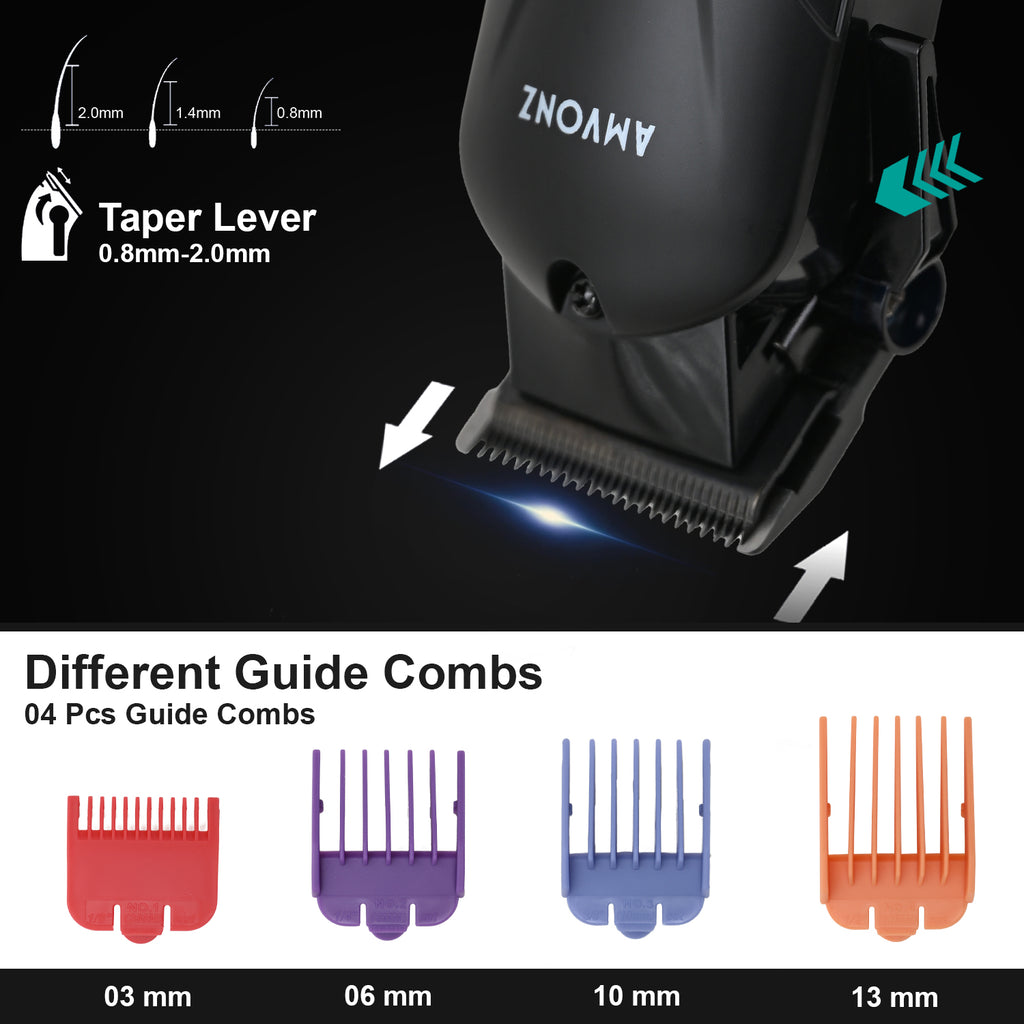 AMVONZ Professional Hair Clipper A-014, with LED Display, 200 Minutes Runtime, 2000mAh Lithium Battery, Type C USB Charging, Carbon Steel Blade, 4 Guide Combs