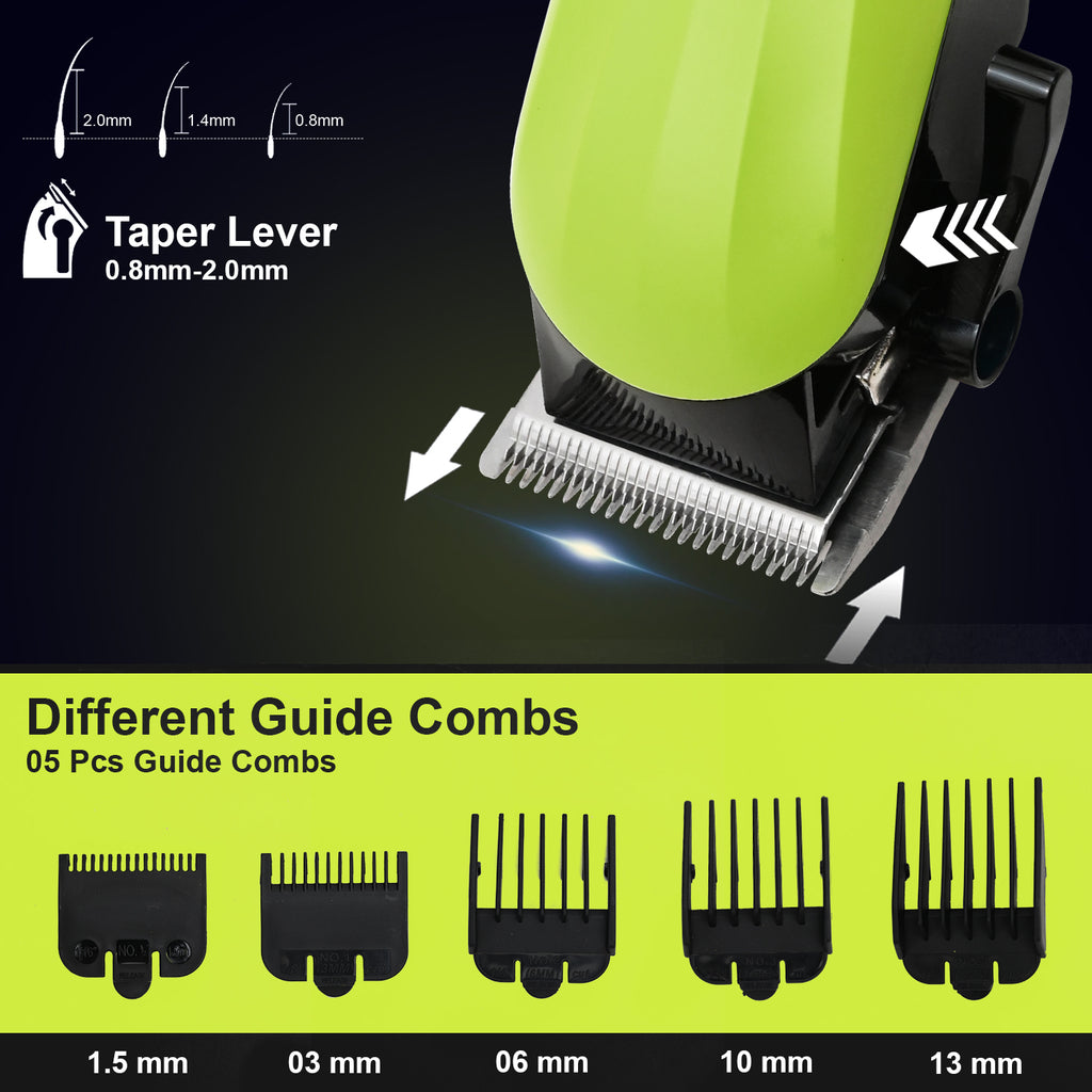 AMVONZ A-016 Professional Hair Clipper, Cordless, 200 Minutes Runtime, 2000mAh Battery, USB Charging, Taper Lever 0.8-2.0mm, 5 Guide Combs