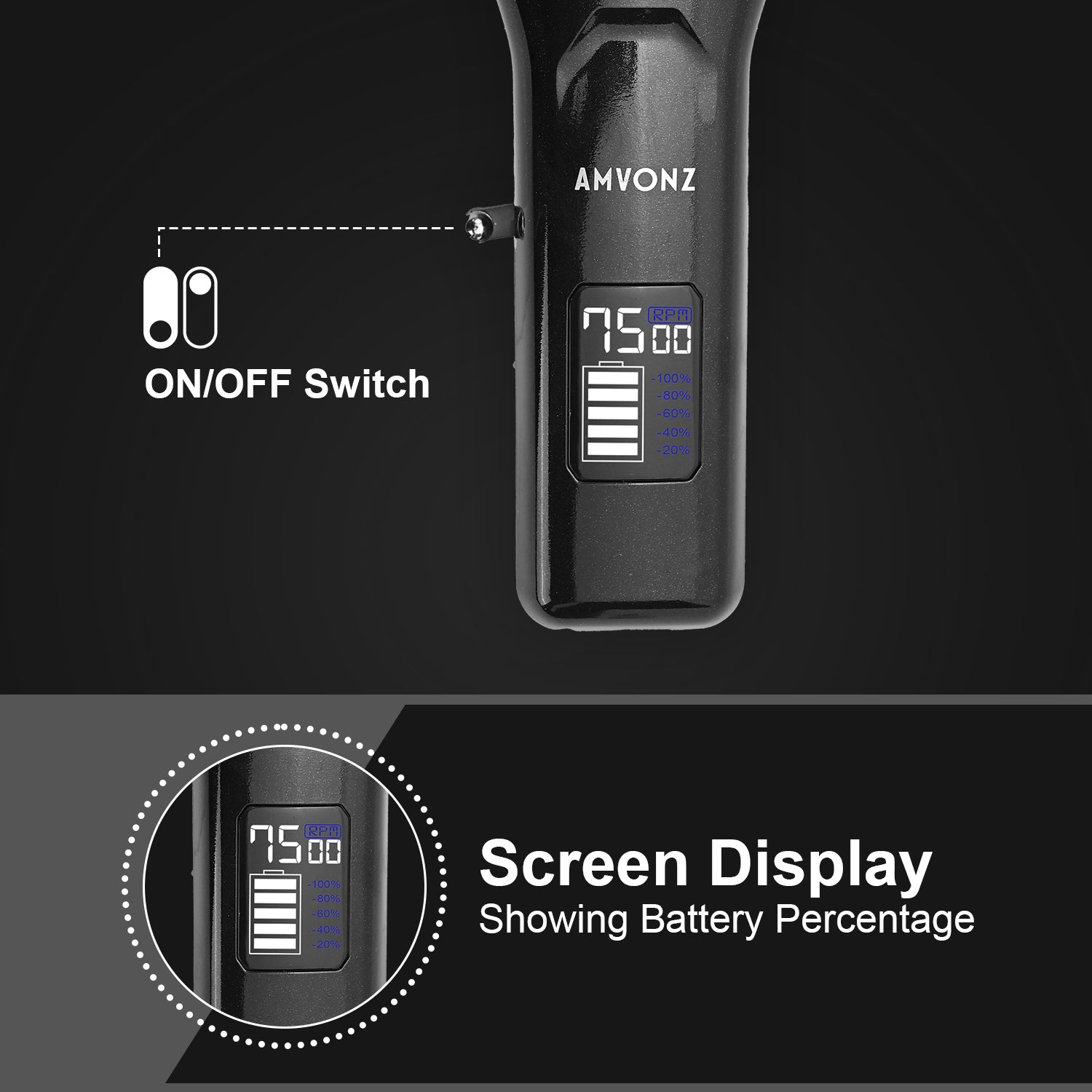 AMVONZ Professional Hair Clipper A-017, Salon Series, 120 Minutes Runtime, Digital Display, Type-C USB Charging, 4 Guide Combs