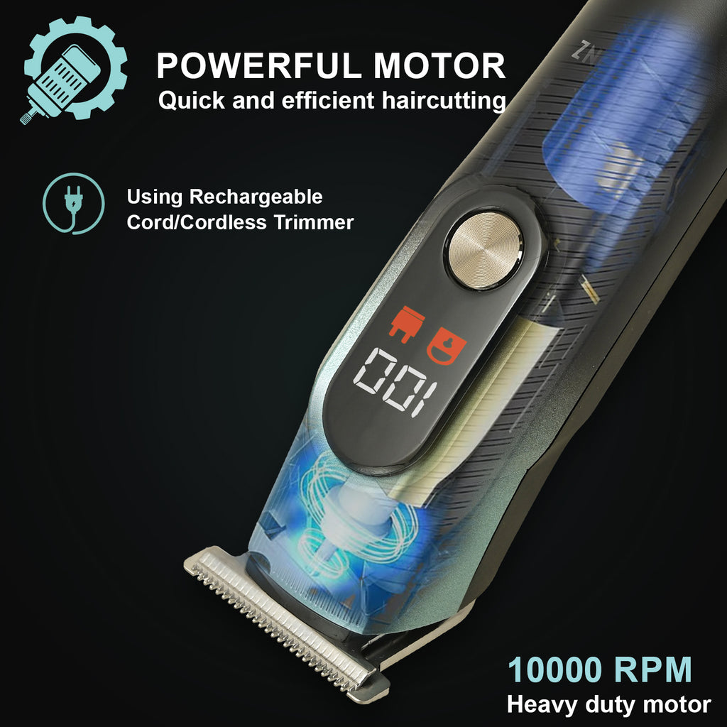 AMVONZ 5 in 1 Professional Hair Trimmer, Multifunctional Grooming Kit with Digital Display, 10000RPM Motor, 150 Minutes Runtime, 600mAh Li-ion Battery, Type-C Charging