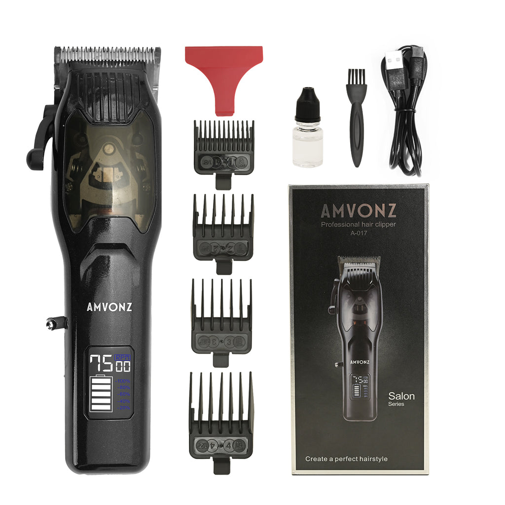 AMVONZ Professional Hair Clipper A-017, Salon Series, 120 Minutes Runtime, Digital Display, Type-C USB Charging, 4 Guide Combs