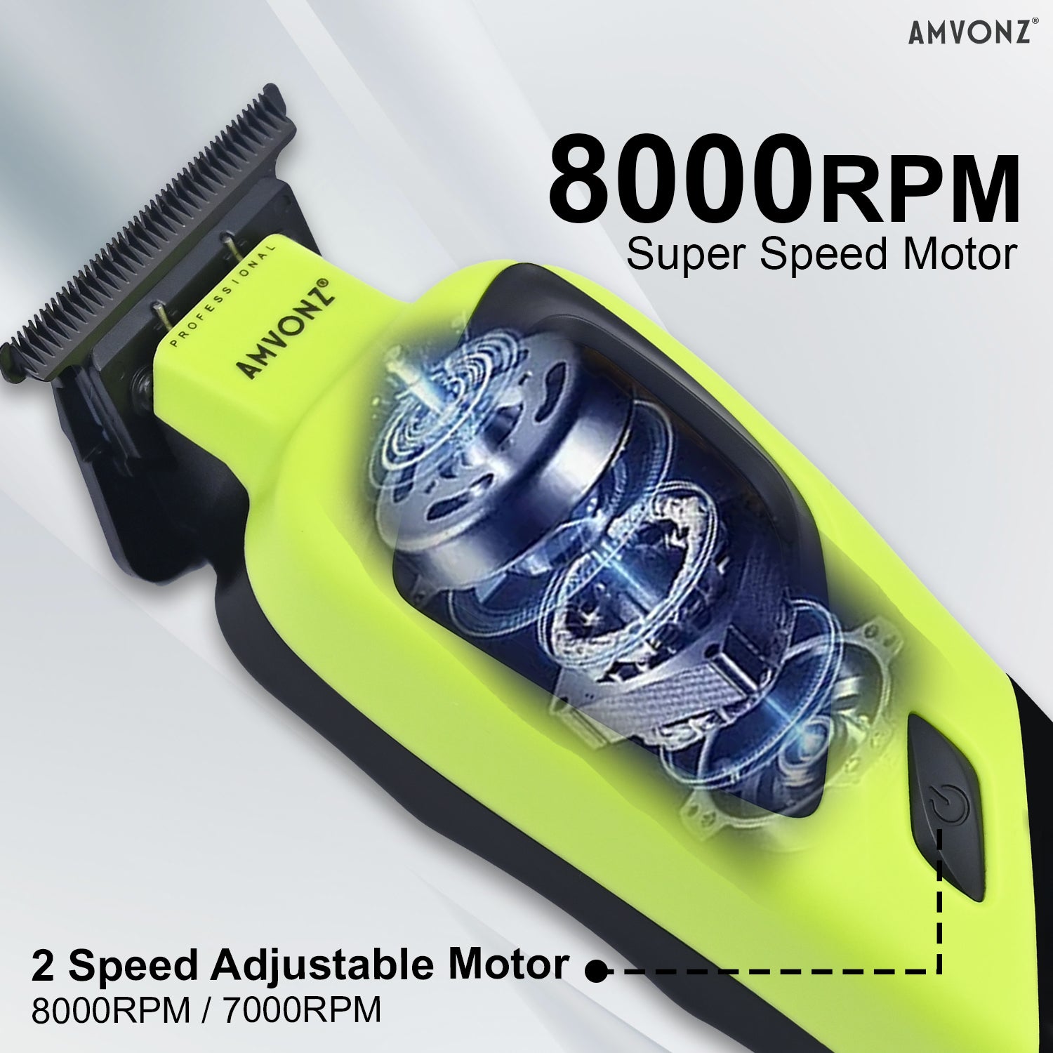 AMVONZ A-17 Pro Professional Hair Trimmer for Men, 8000 RPM Motor, 1400mAh Lithium Battery, 2 Hours Runtime, Cord & Cordless, Type-C Fast Charging, LED Display, Charging Stand, DLC Blade, 4 Guide Combs
