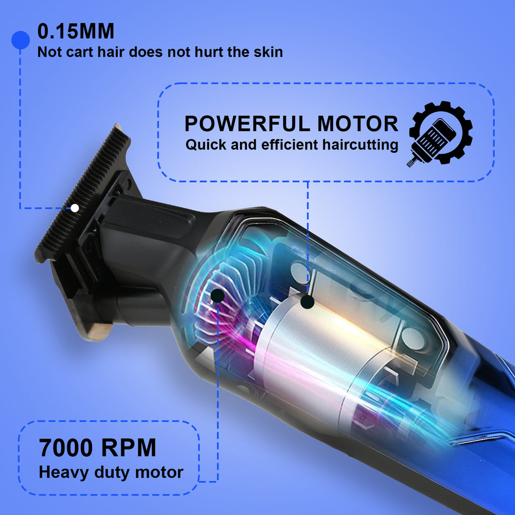 AMVONZ A-101 Professional Hair Trimmer, LED Display, 150 Minutes Runtime, USB Charging, 4 Guide Combs, (Blue)
