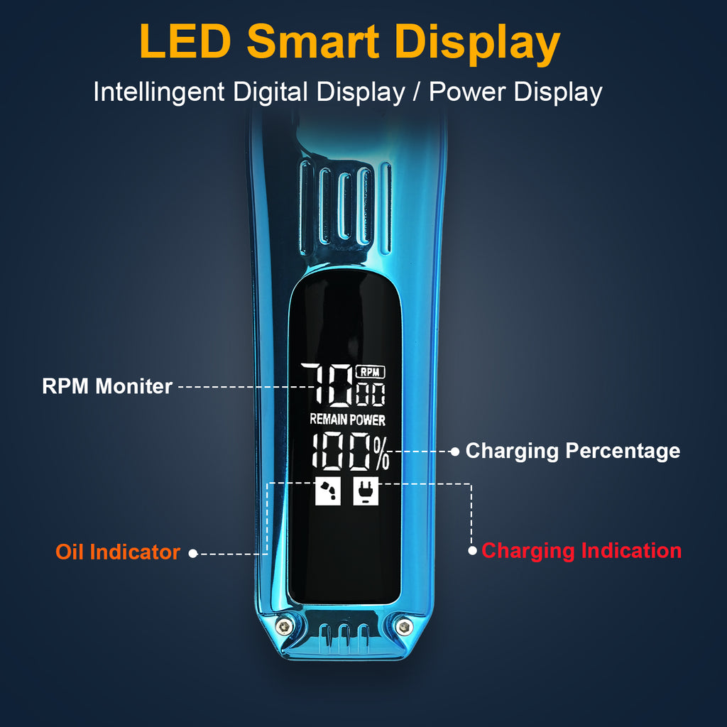 AMVONZ Professional Hair Trimmer A-102, LED Display, 90 Minutes Runtime, 600mAh Battery, Type-C Charging, 6 Guide Combs
