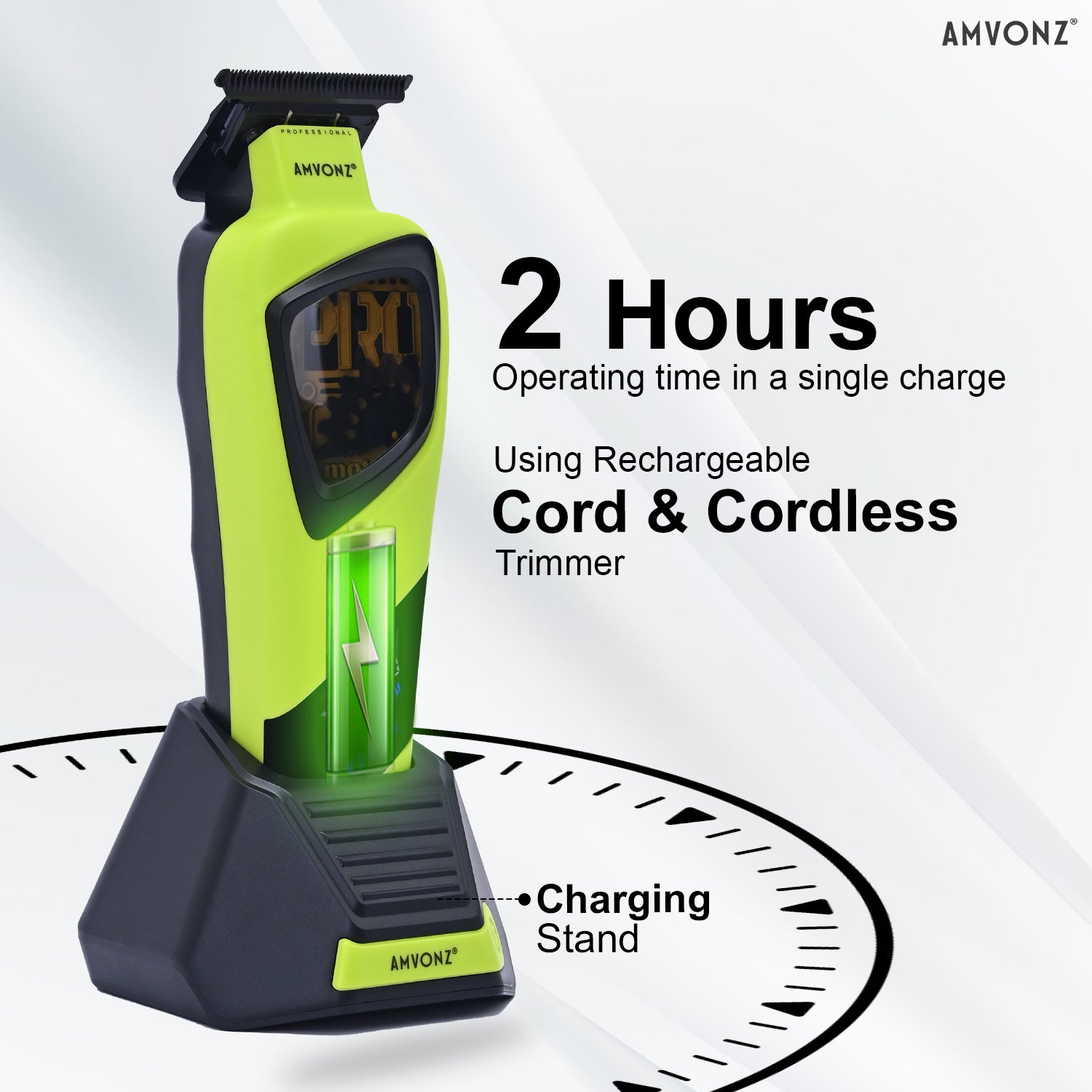 AMVONZ A-17 Pro Professional Hair Trimmer for Men, 8000 RPM Motor, 1400mAh Lithium Battery, 2 Hours Runtime, Cord & Cordless, Type-C Fast Charging, LED Display, Charging Stand, DLC Blade, 4 Guide Combs