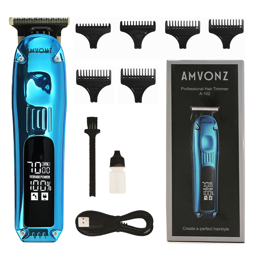 AMVONZ Professional Hair Trimmer A-102, LED Display, 90 Minutes Runtime, 600mAh Battery, Type-C Charging, 6 Guide Combs