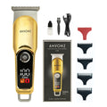 AMVONZ Professional Hair Trimmer A-104, Gold, Stainless Steel Blades, 60 Minutes Runtime, LCD Display with Turbo Mode, Type-C USB Charging, 600mAh Lithium Battery, with 4 Guide Combs
