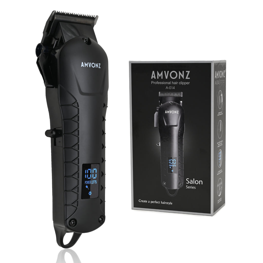 AMVONZ Professional Hair Clipper A-014, with LED Display, 200 Minutes Runtime, 2000mAh Lithium Battery, Type C USB Charging, Carbon Steel Blade, 4 Guide Combs