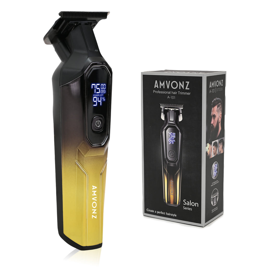 AMVONZ A-101 Professional Hair Trimmer, Digital Display, 150 Minutes Runtime, USB Rechargeable, 4 Guide Combs,(GOLD)