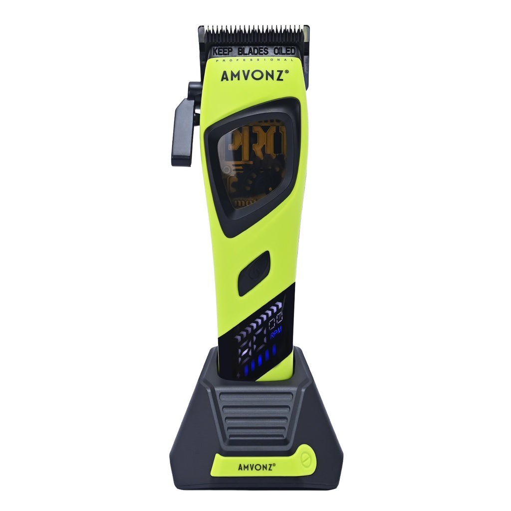 AMVONZ A-17 Pro Max Professional Hair Clipper, 9000 RPM Motor, 2500mAh Lithium Battery, 2.5 Hours Runtime, Type-C Fast Charging, LED Display, Charging Stand, Adjustable Taper Lever, 6 Guide Combs