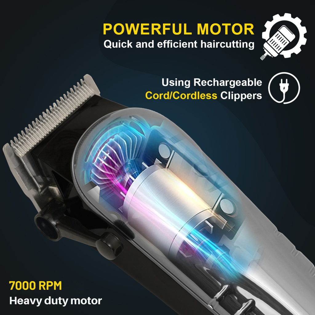 AMVONZ A-007 Professional Hair Clipper with LED Display, Cordless, Silver , 200 Minutes Runtime, 2000mAh Lithium Battery, USB Charging, Taper Lever 0.8-2.0mm, 5 Guide Combs, Salon Series