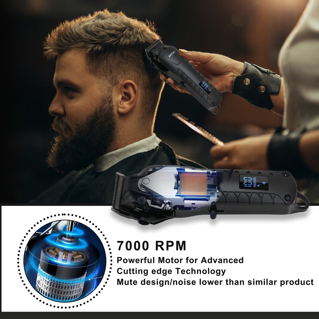 AMVONZ Professional Hair Clipper A-014, with LED Display, 200 Minutes Runtime, 2000mAh Lithium Battery, Type C USB Charging, Carbon Steel Blade, 4 Guide Combs
