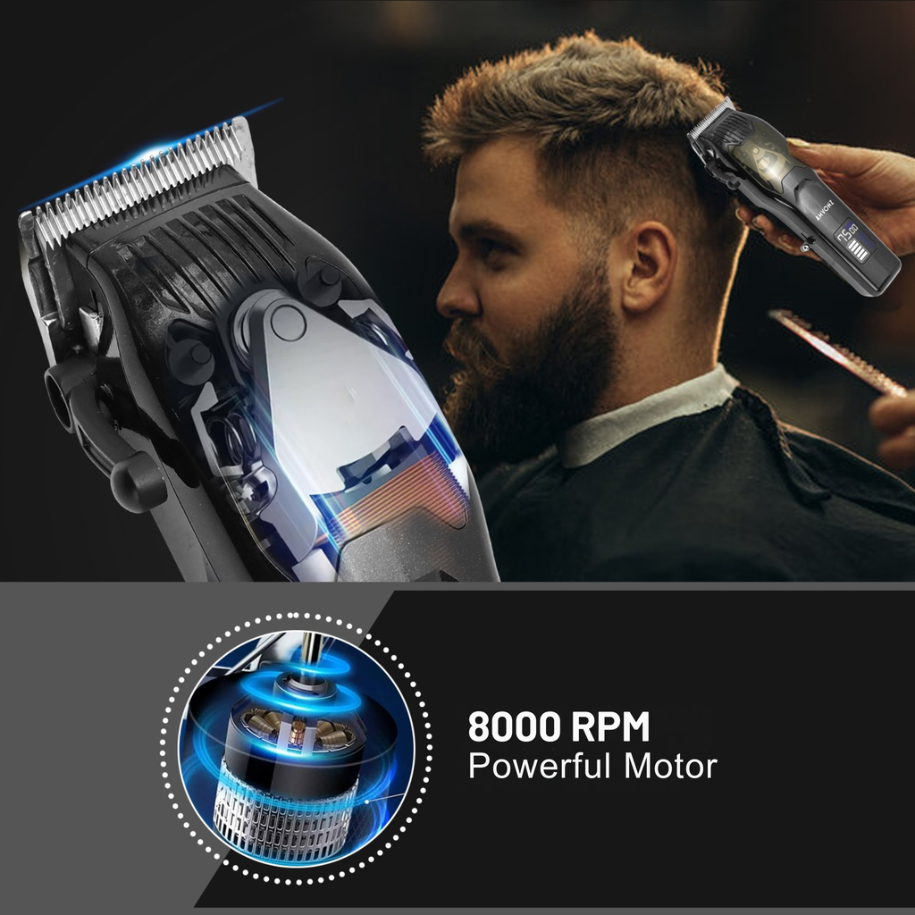 AMVONZ Professional Hair Clipper A-017, Salon Series, 120 Minutes Runtime, Digital Display, Type-C USB Charging, 4 Guide Combs